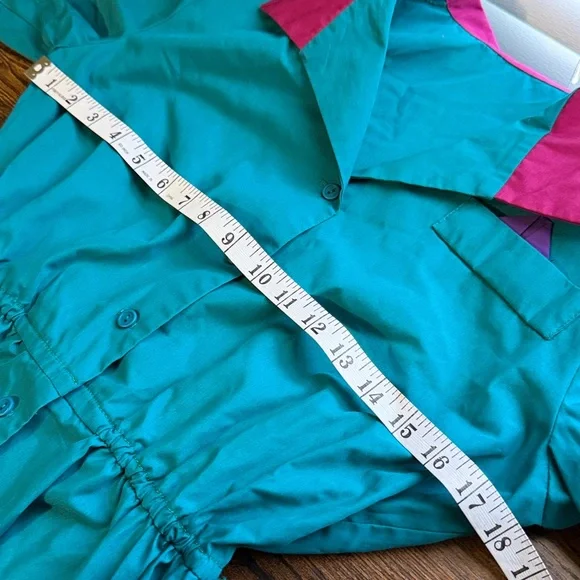 Vintage 60s 70s Teal and Pink Dress - Picture 5 of 6